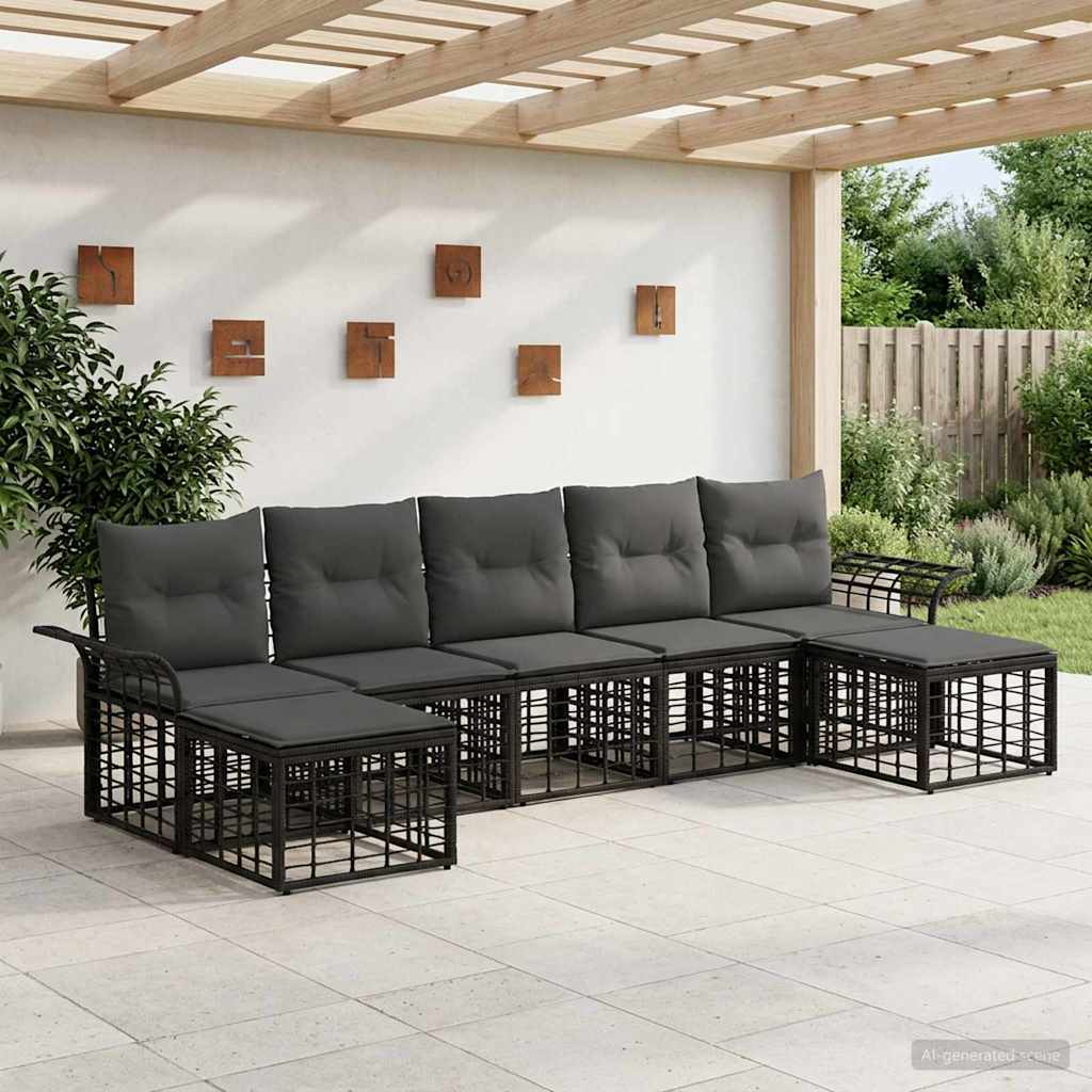 Outdoor-Sofagarnitur 7 stk. Schwarz und Dunkelgrau Polyester