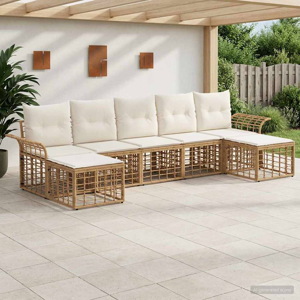 Outdoor-Sofagarnitur 7 stk. Natürlich und Cremweiß Polyester