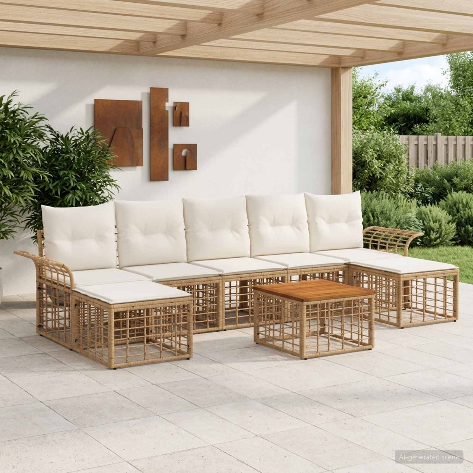 Outdoor-Sofagarnitur 8 stk. Natürlich und Cremweiß Polyester