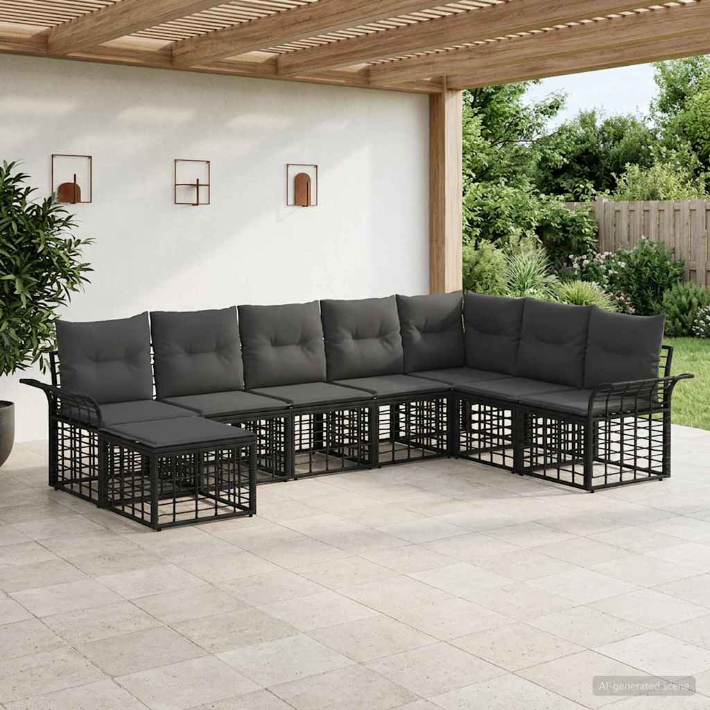 Outdoor-Sofagarnitur 8 stk. Schwarz und Dunkelgrau Polyester