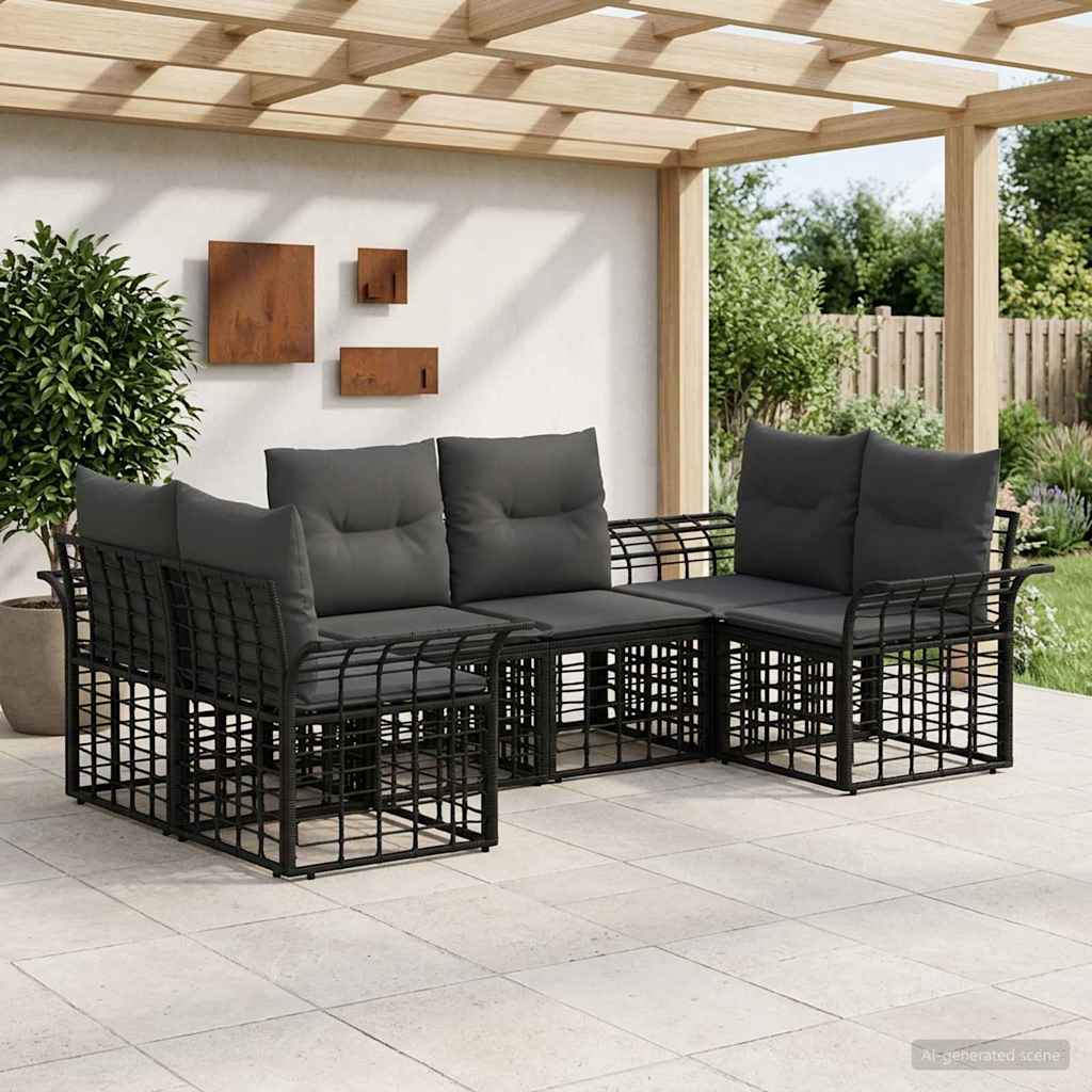 Outdoor-Sofagarnitur 6 stk. Schwarz und Dunkelgrau Polyester