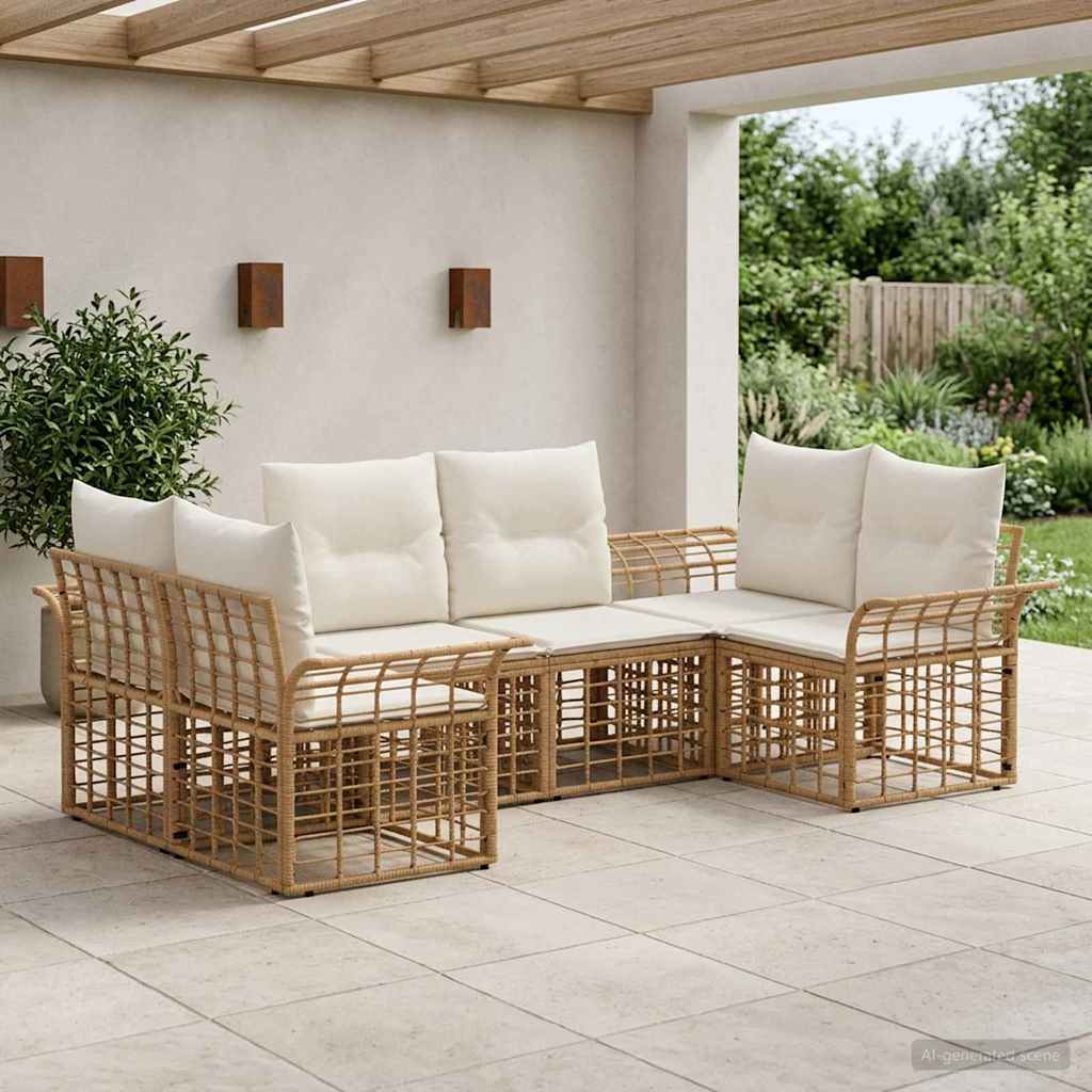 Outdoor-Sofagarnitur 6 stk. Natürlich und Cremweiß Polyester