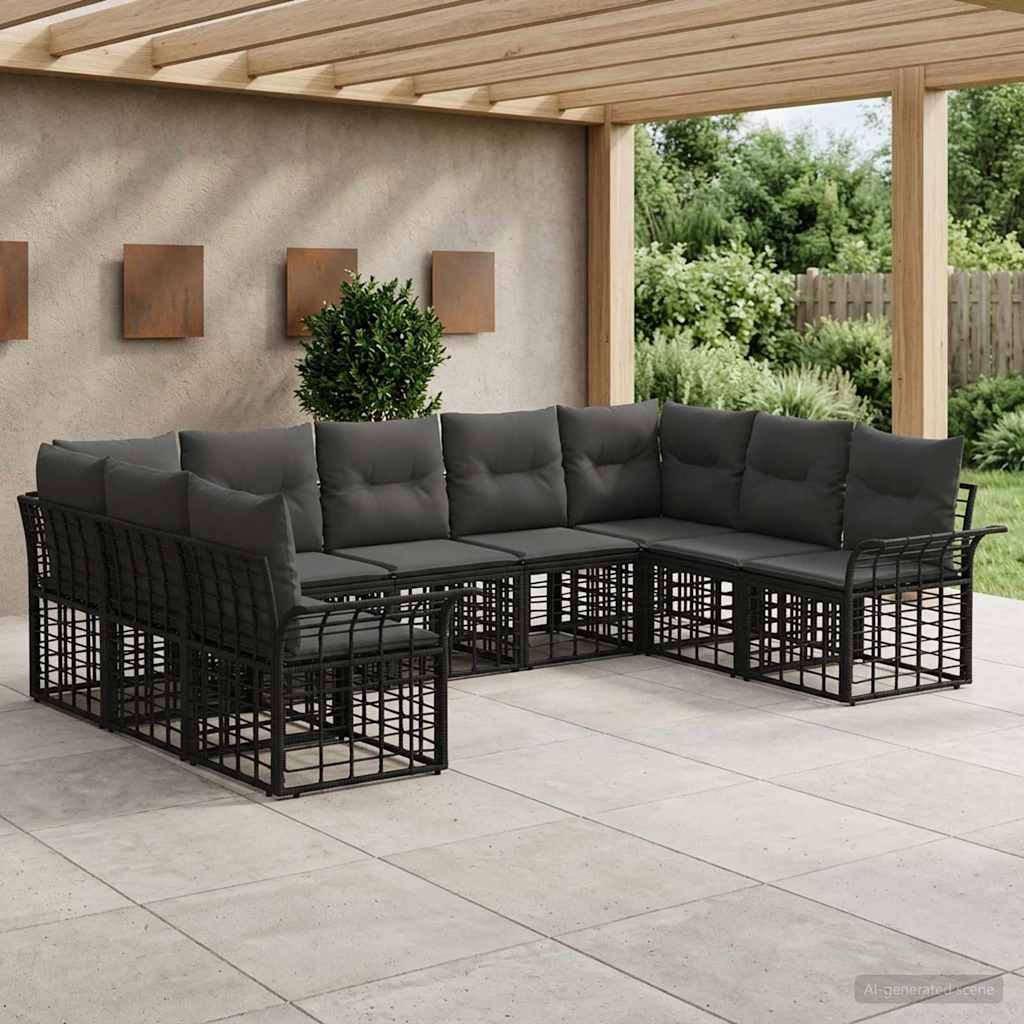 Outdoor-Sofagarnitur 9 stk. Schwarz und Dunkelgrau Polyester