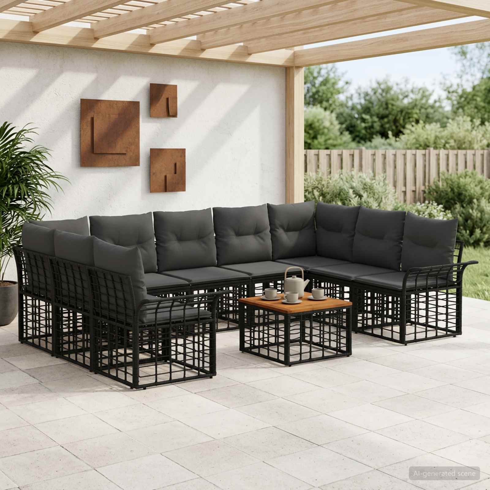 Outdoor-Sofagarnitur 10 stk. Schwarz und Dunkelgrau Polyester