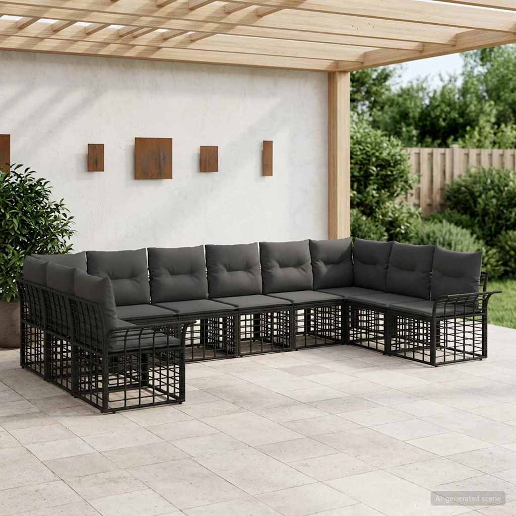 Outdoor-Sofagarnitur 10 stk. Schwarz und Dunkelgrau Polyester