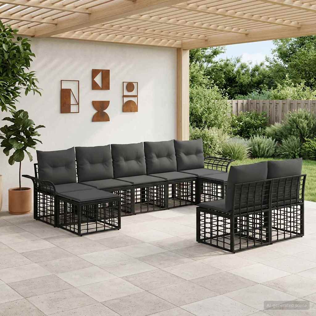 Outdoor-Sofagarnitur 9 stk. Schwarz und Dunkelgrau Polyester