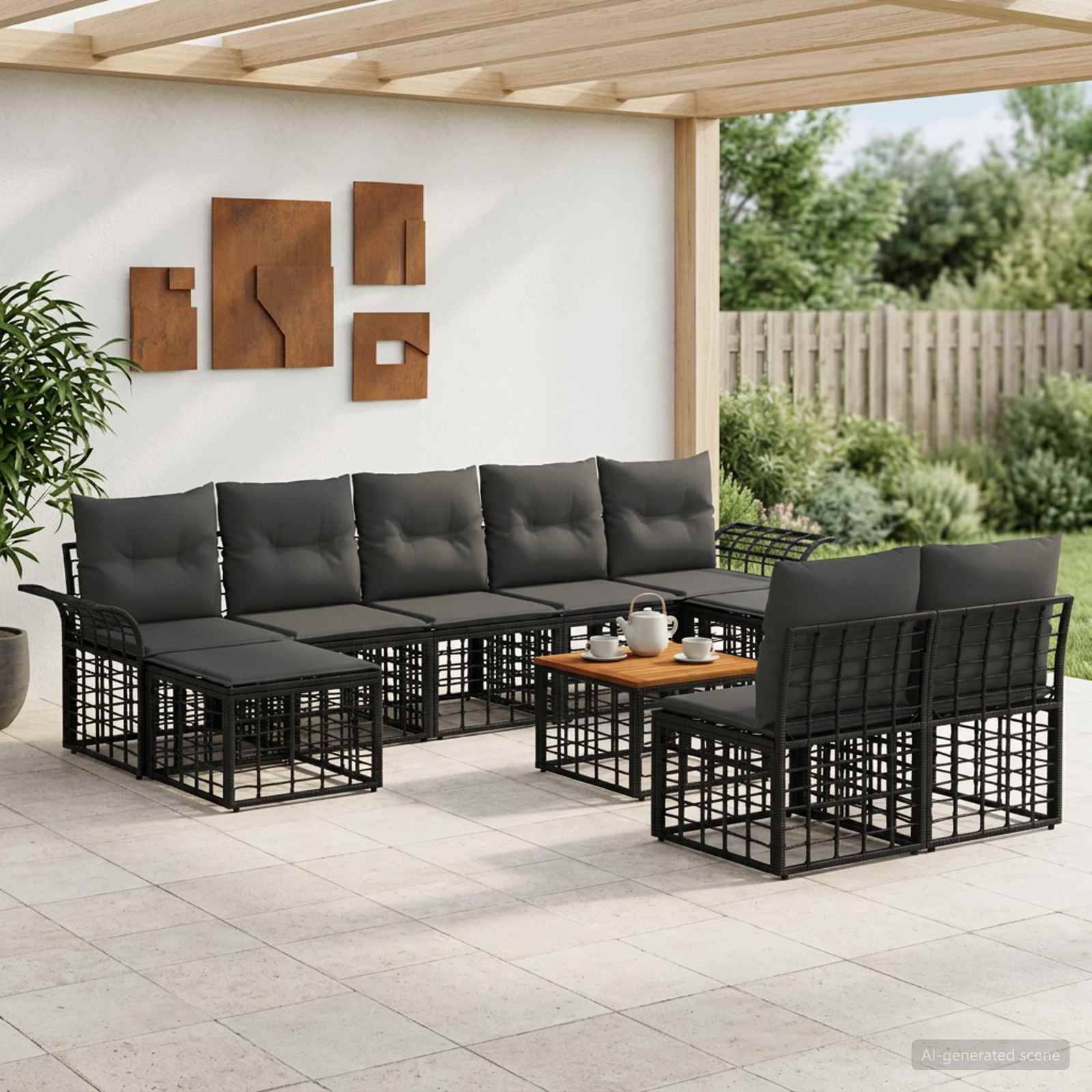 Outdoor-Sofagarnitur 10 stk. Schwarz und Dunkelgrau Polyester