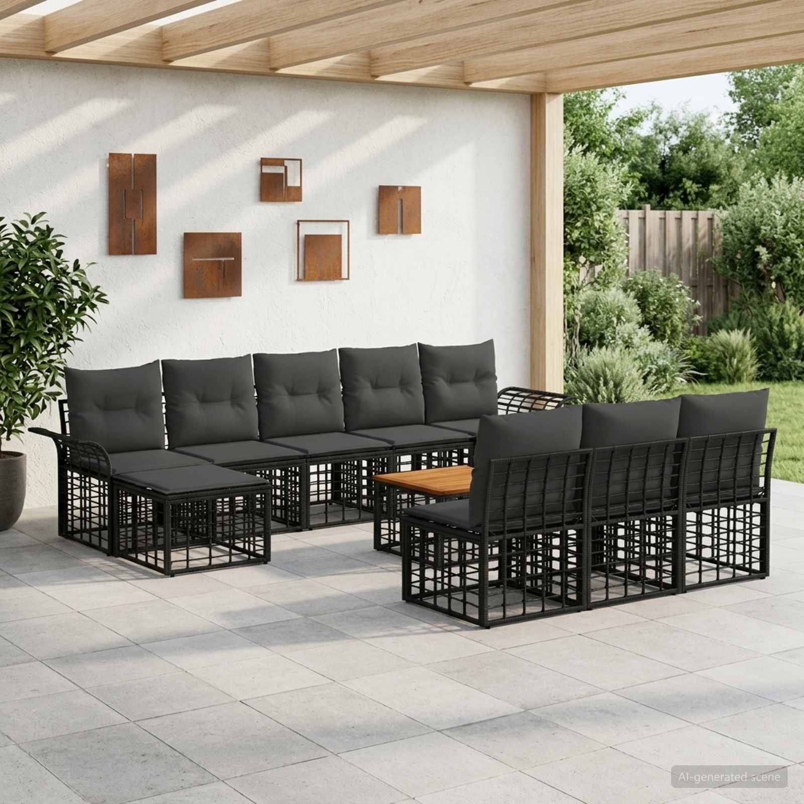 Outdoor-Sofagarnitur 11 stk. Schwarz und Dunkelgrau Polyester