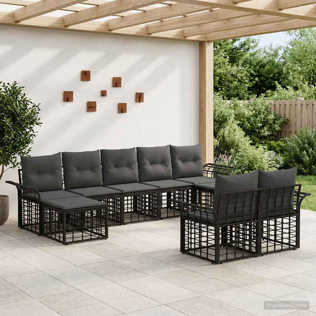 Outdoor-Sofagarnitur 9 stk. Schwarz und Dunkelgrau Polyester