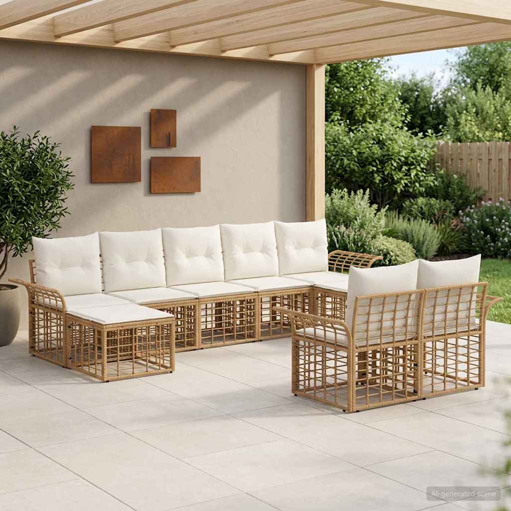 Outdoor-Sofagarnitur 9 stk. Natürlich und Cremweiß Polyester