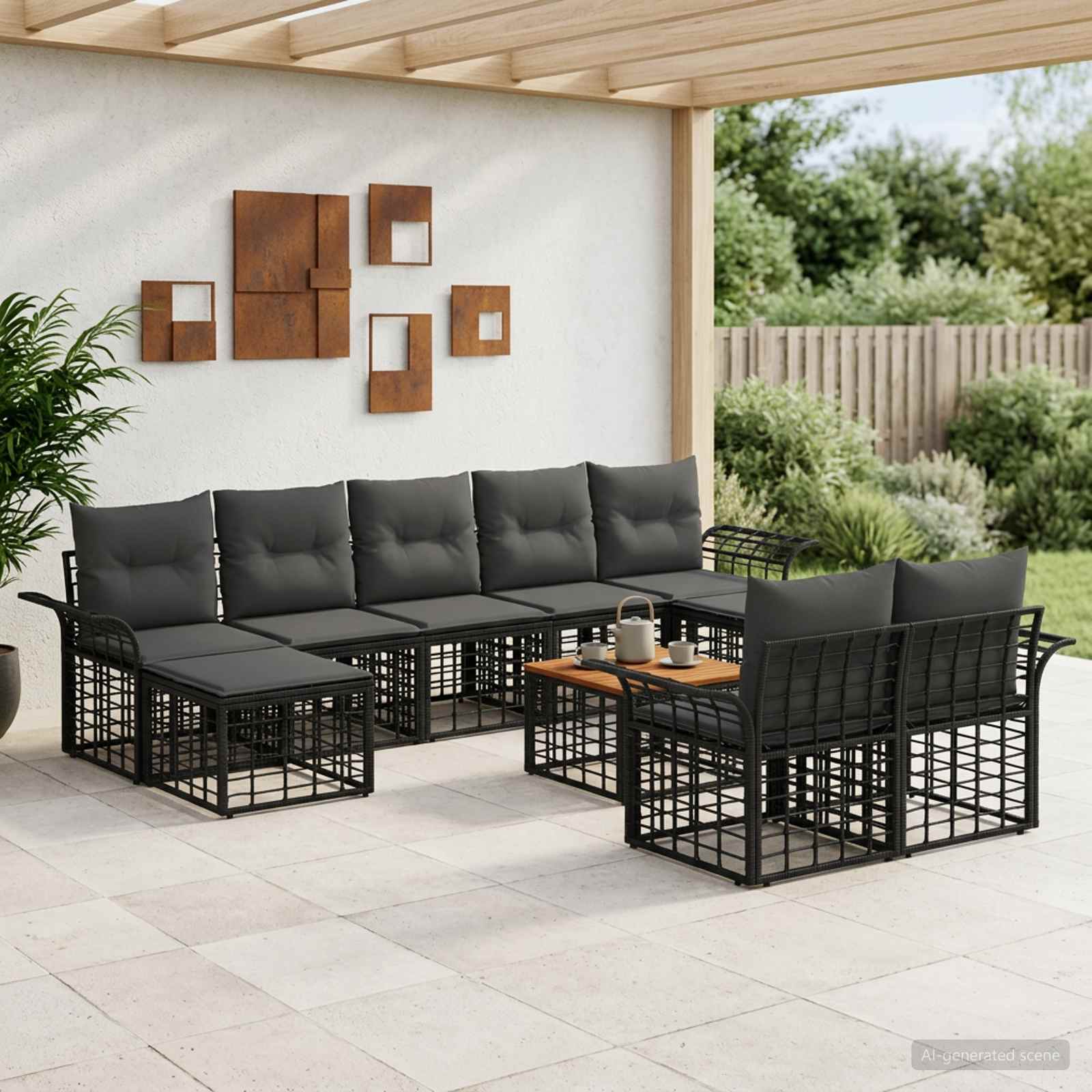 Outdoor-Sofagarnitur 10 stk. Schwarz und Dunkelgrau Polyester