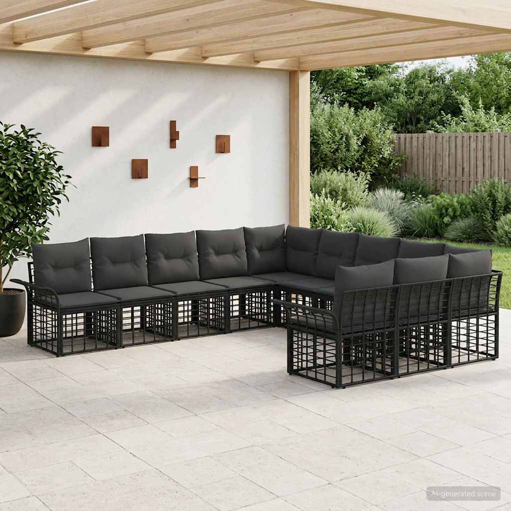 Outdoor-Sofagarnitur 11 stk. Schwarz und Dunkelgrau Polyester