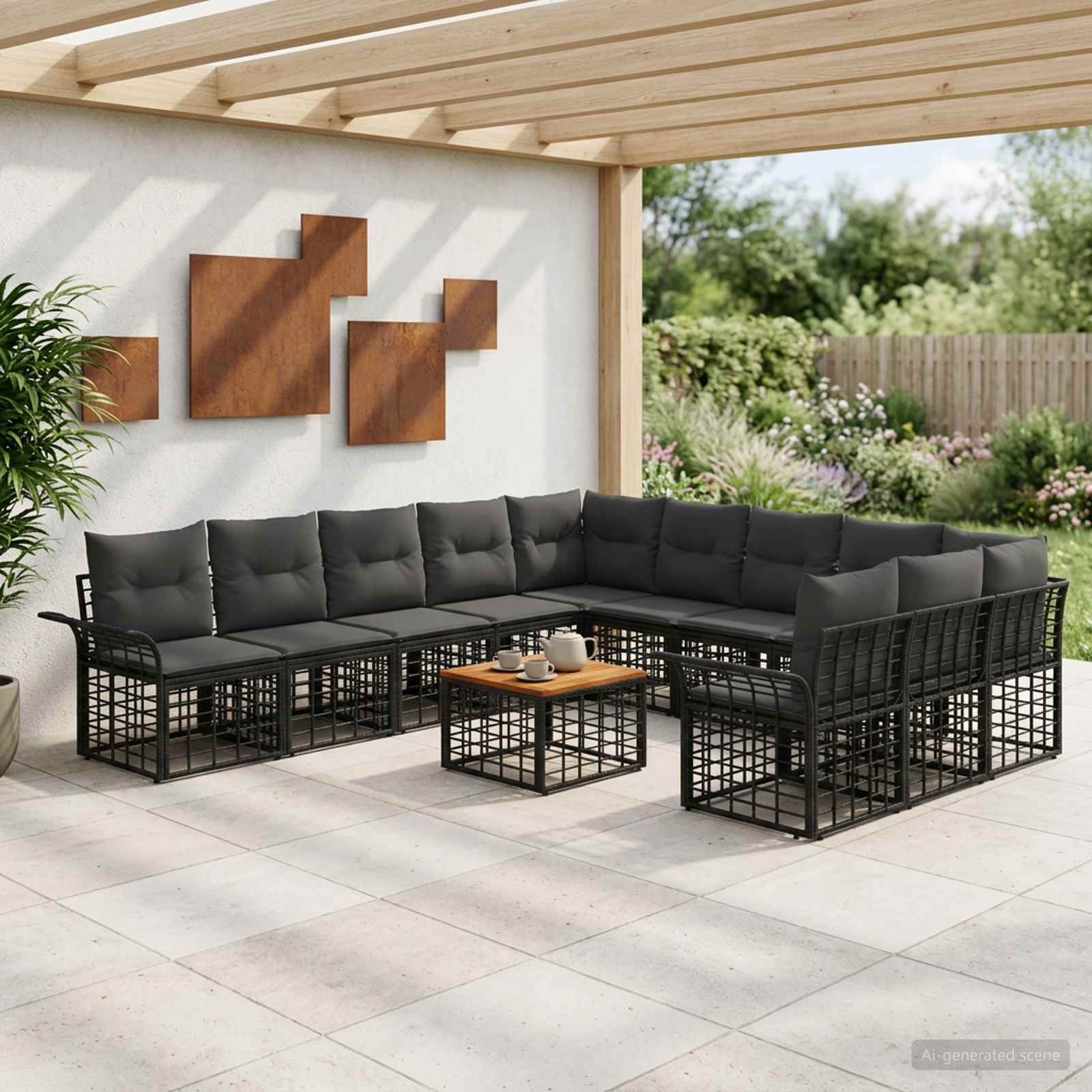 Outdoor-Sofagarnitur 12 stk. Schwarz und Dunkelgrau Polyester
