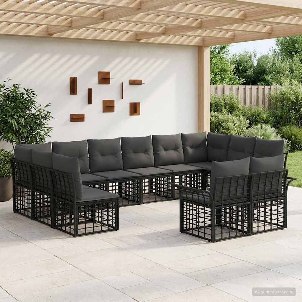 Outdoor-Sofagarnitur 12 stk. Schwarz und Dunkelgrau Polyester