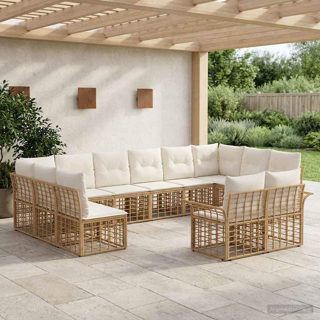 Outdoor-Sofagarnitur 12 stk. Natürlich und Cremweiß Polyester