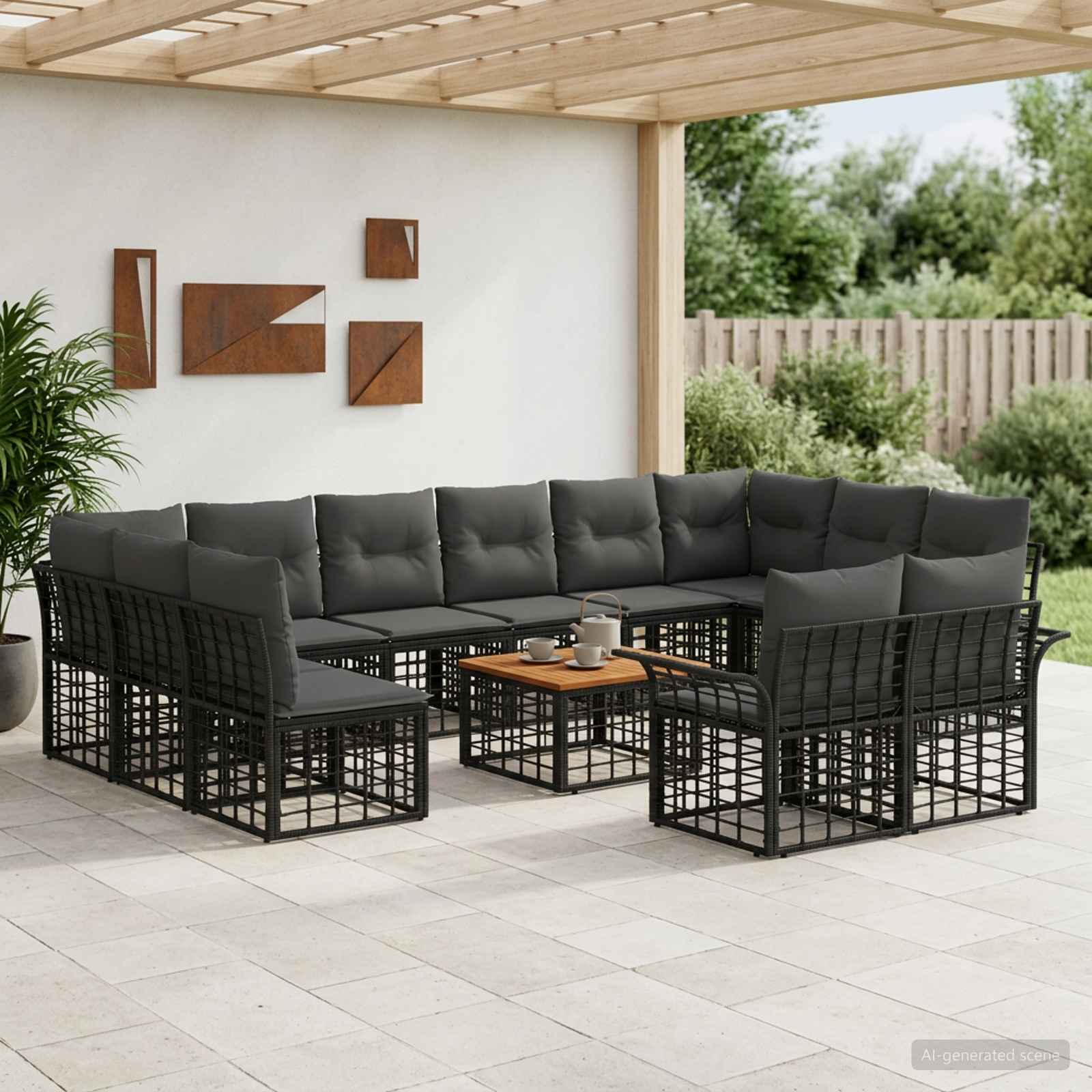 Outdoor-Sofagarnitur 13 stk. Schwarz und Dunkelgrau Polyester