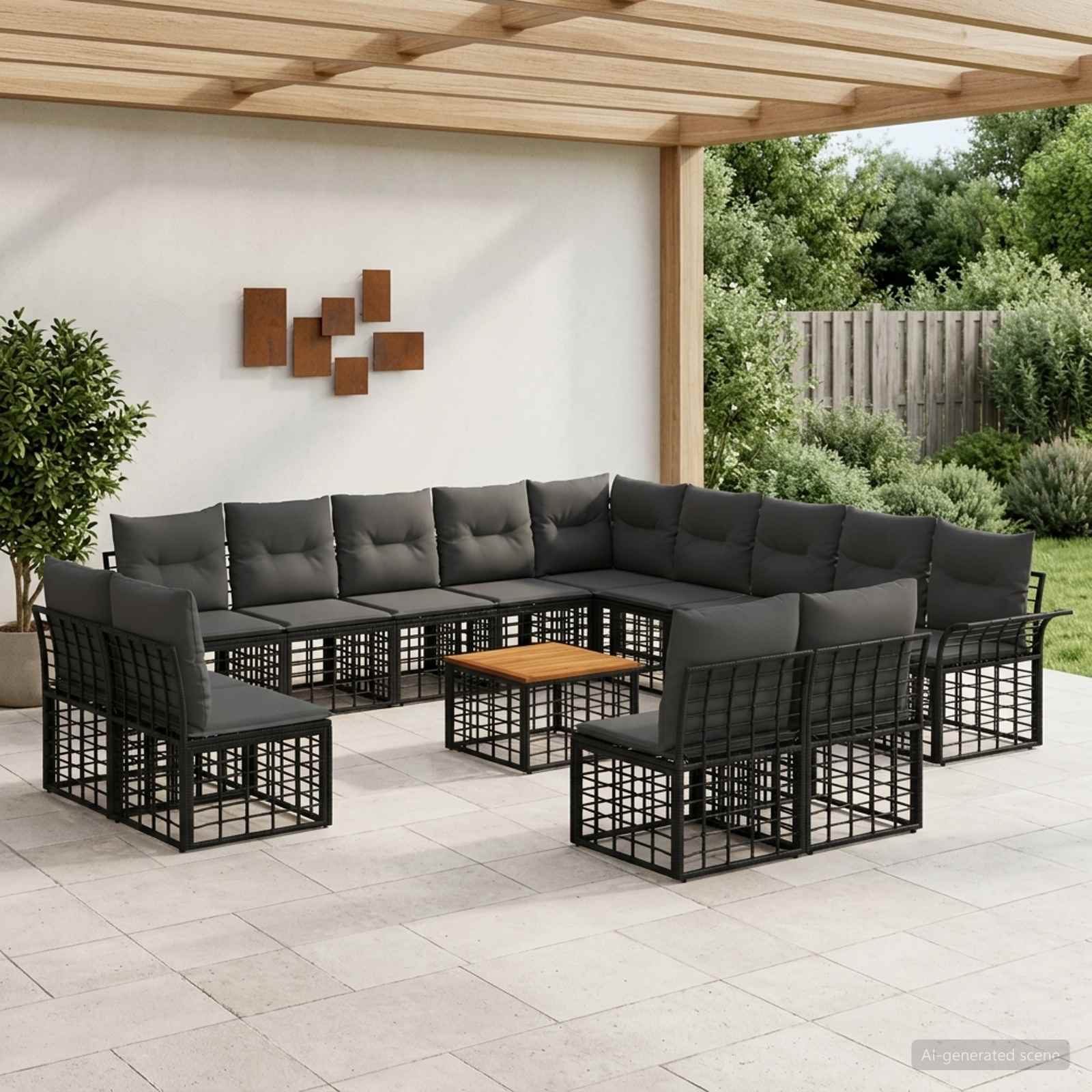 Outdoor-Sofagarnitur 14 stk. Schwarz und Dunkelgrau Polyester