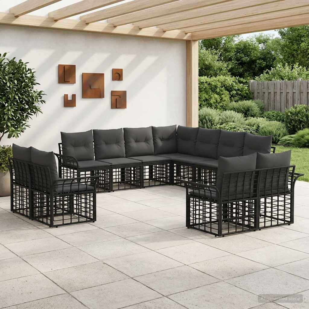 Outdoor-Sofagarnitur 11 stk. Schwarz und Dunkelgrau Polyester