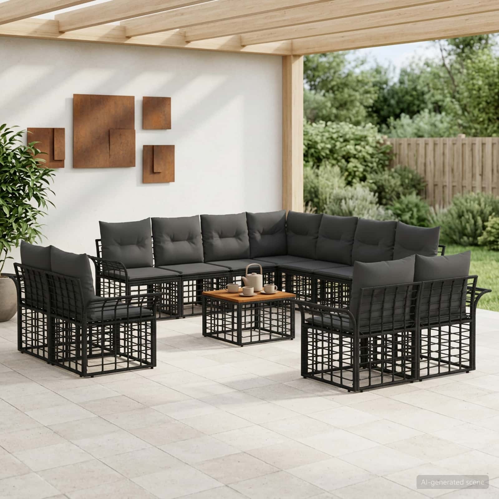 Outdoor-Sofagarnitur 12 stk. Schwarz und Dunkelgrau Polyester