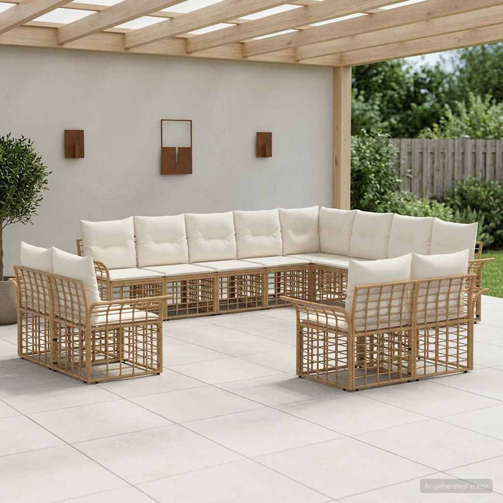 Outdoor-Sofagarnitur 12 stk. Natürlich und Cremweiß Polyester