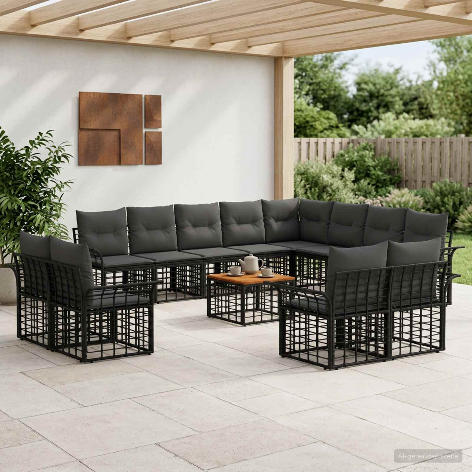 Outdoor-Sofagarnitur 13 stk. Schwarz und Dunkelgrau Polyester