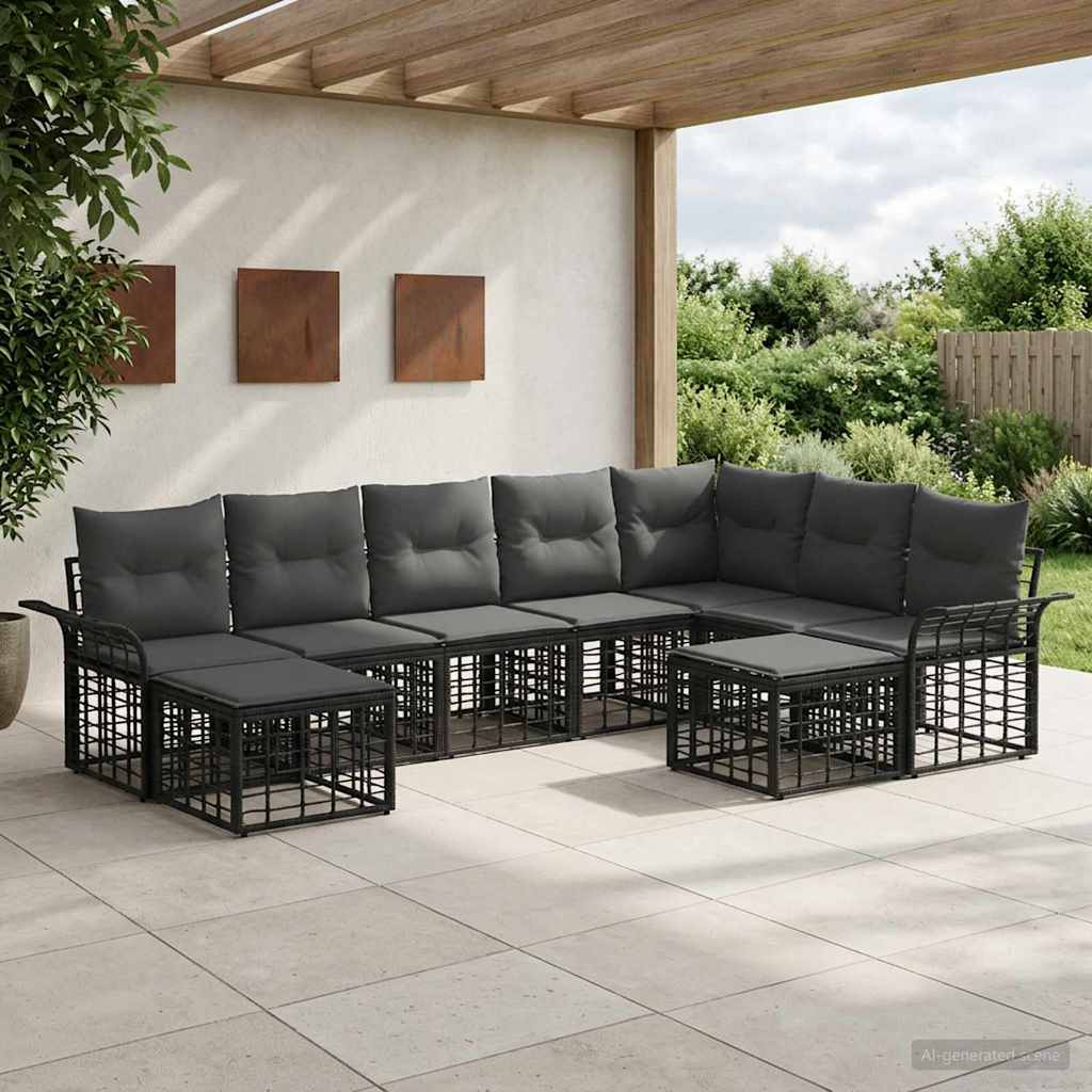Outdoor-Sofagarnitur 9 stk. Schwarz und Dunkelgrau Polyester