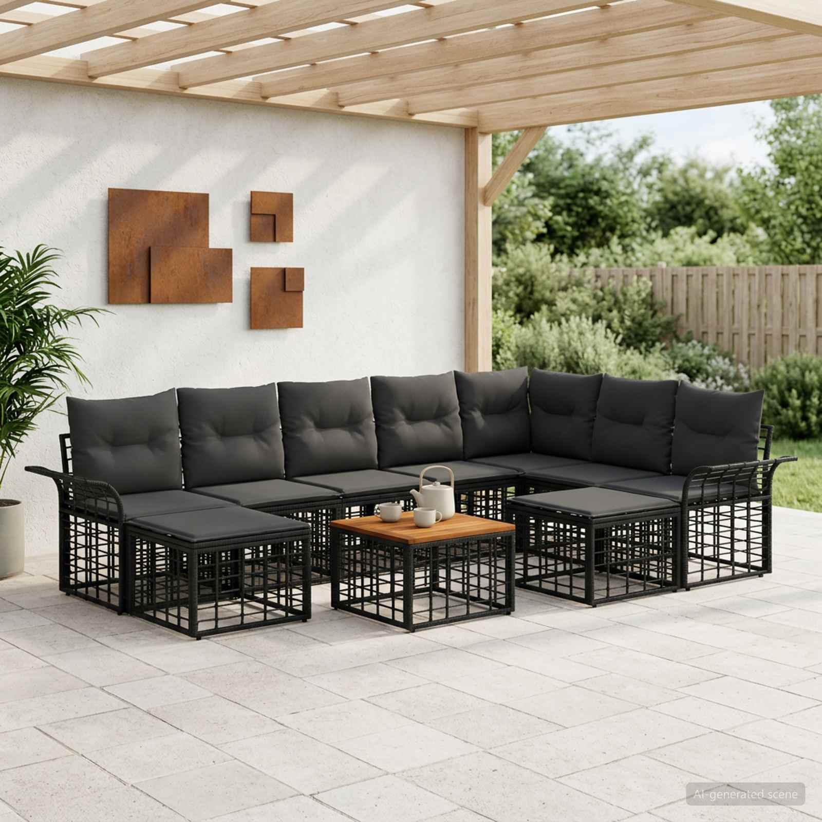 Outdoor-Sofagarnitur 10 stk. Schwarz und Dunkelgrau Polyester
