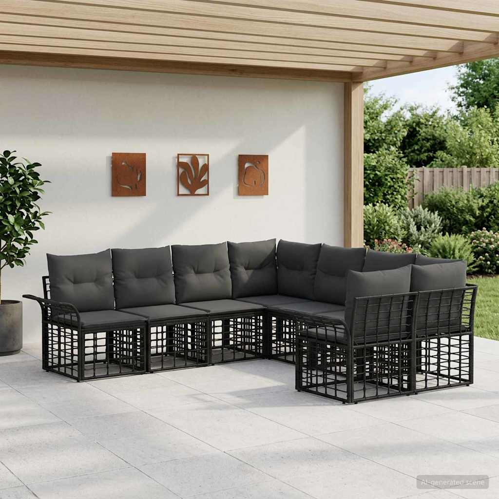 Outdoor-Sofagarnitur 8 stk. Schwarz und Dunkelgrau Polyester