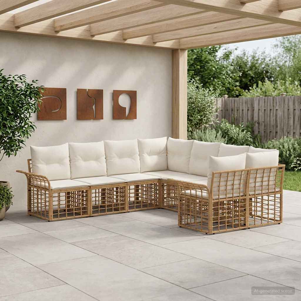 Outdoor-Sofagarnitur 8 stk. Natürlich und Cremweiß Polyester