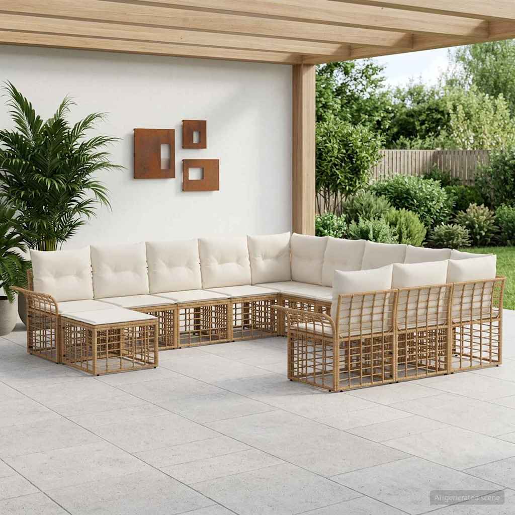 Gartensofa-set 12 stk. Natürlich und Cremweiß Poly-Rattan
