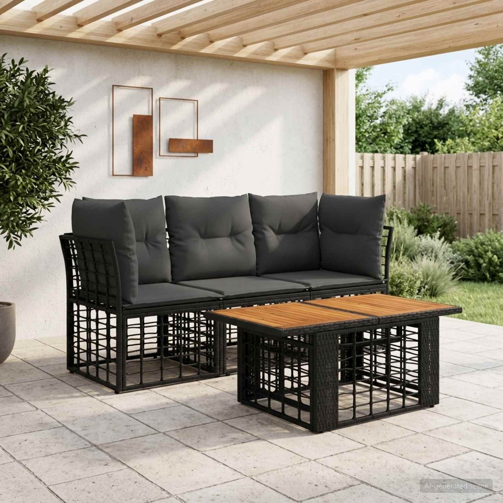 Gartensofa-set 4 stk. Schwarz und Dunkelgrau Poly-Rattan