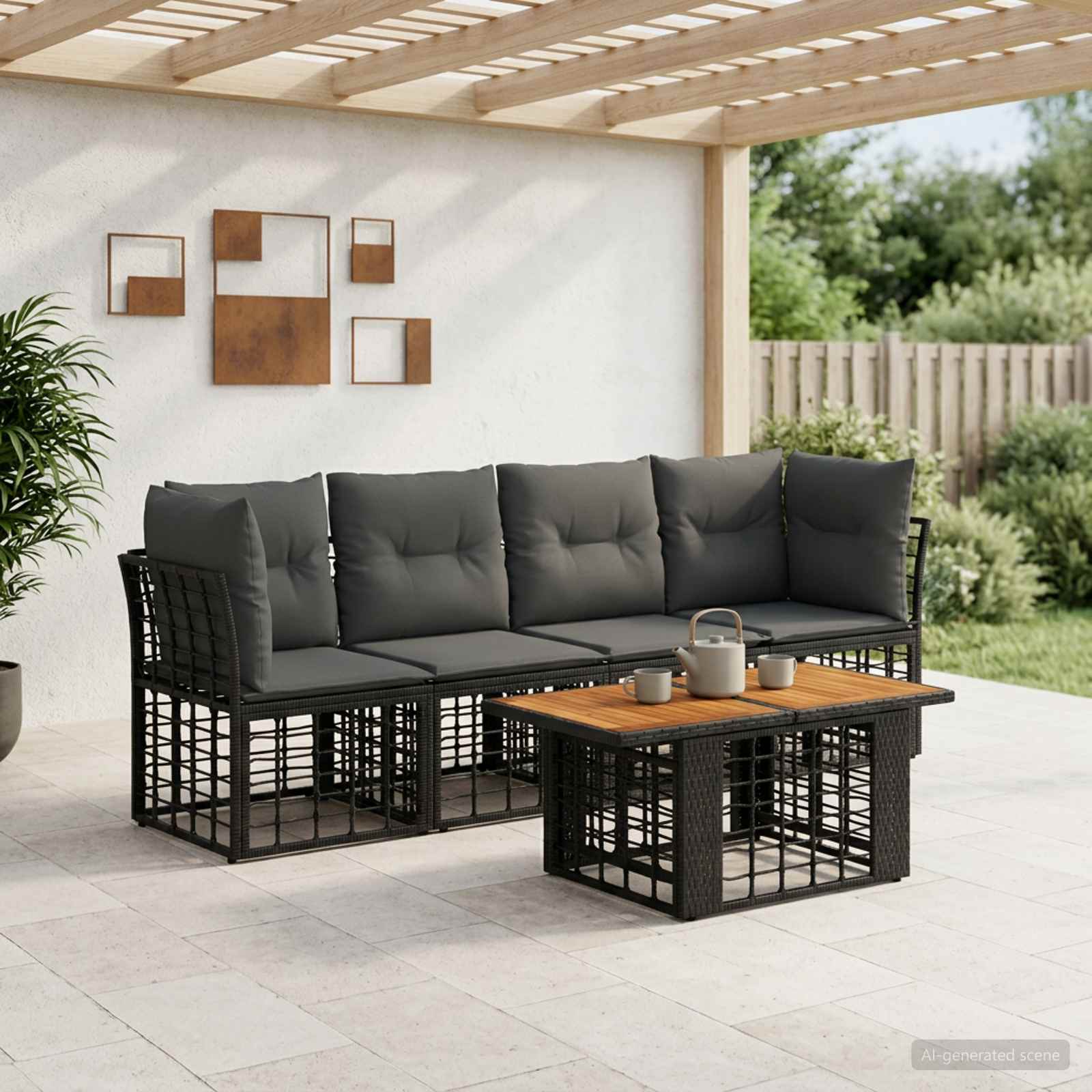 Gartensofa-set 5 stk. Schwarz und Dunkelgrau Poly-Rattan