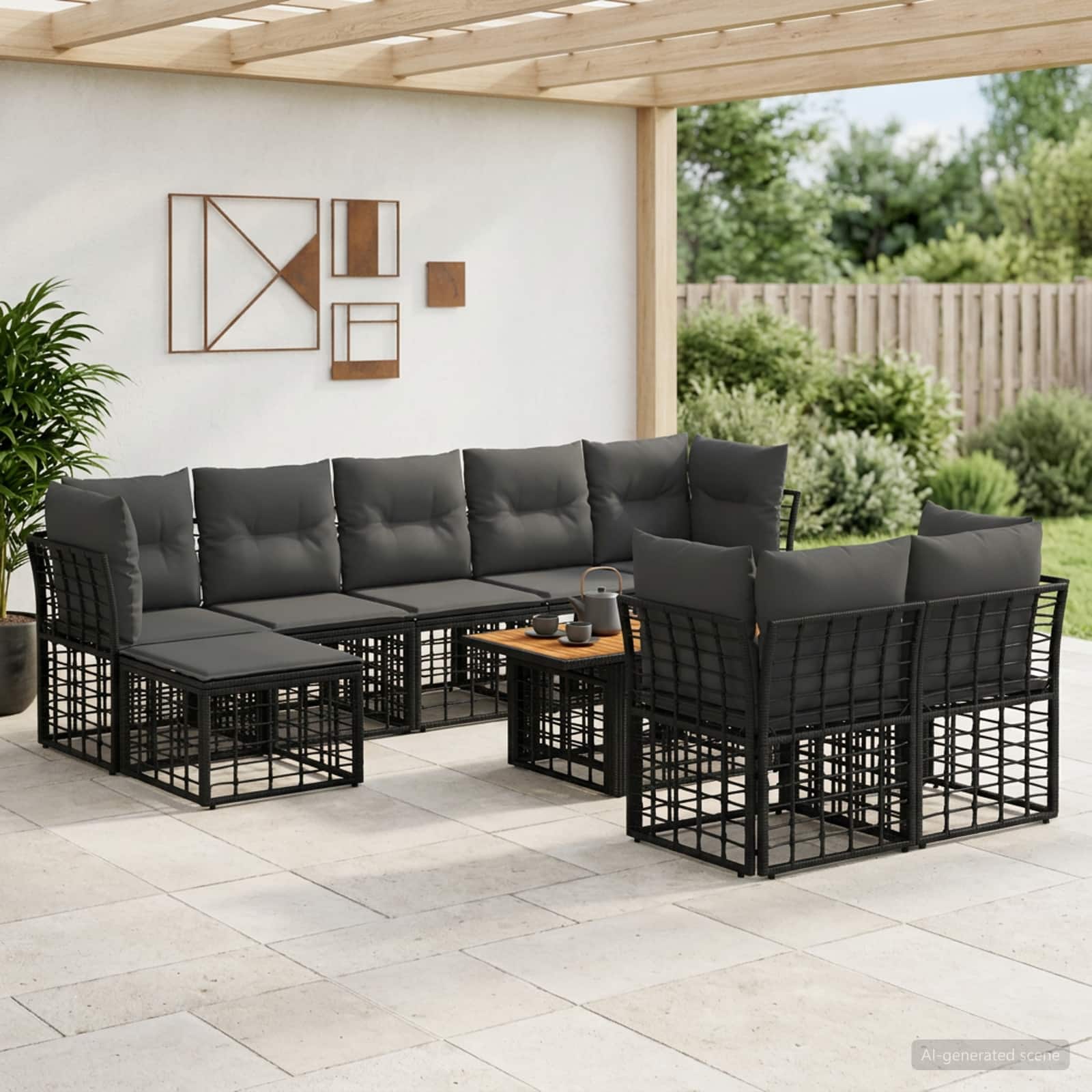 Gartensofa-set 10 stk. Schwarz und Dunkelgrau Poly-Rattan