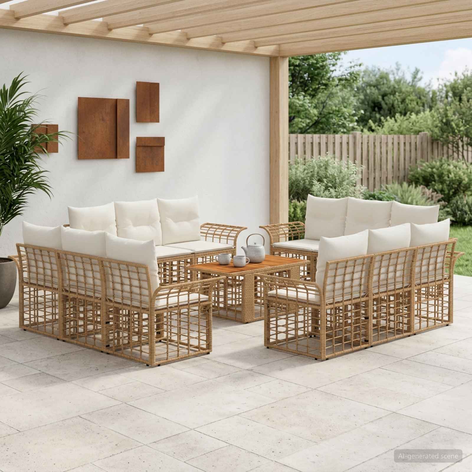 Gartensofa-set 13 stk. Natürlich und Cremweiß Poly-Rattan