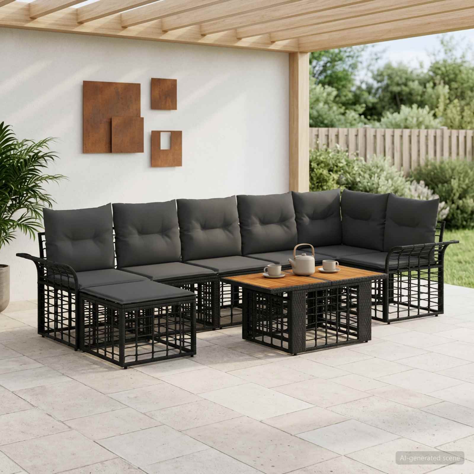 Gartensofa-set 8 stk. Schwarz und Dunkelgrau Poly-Rattan