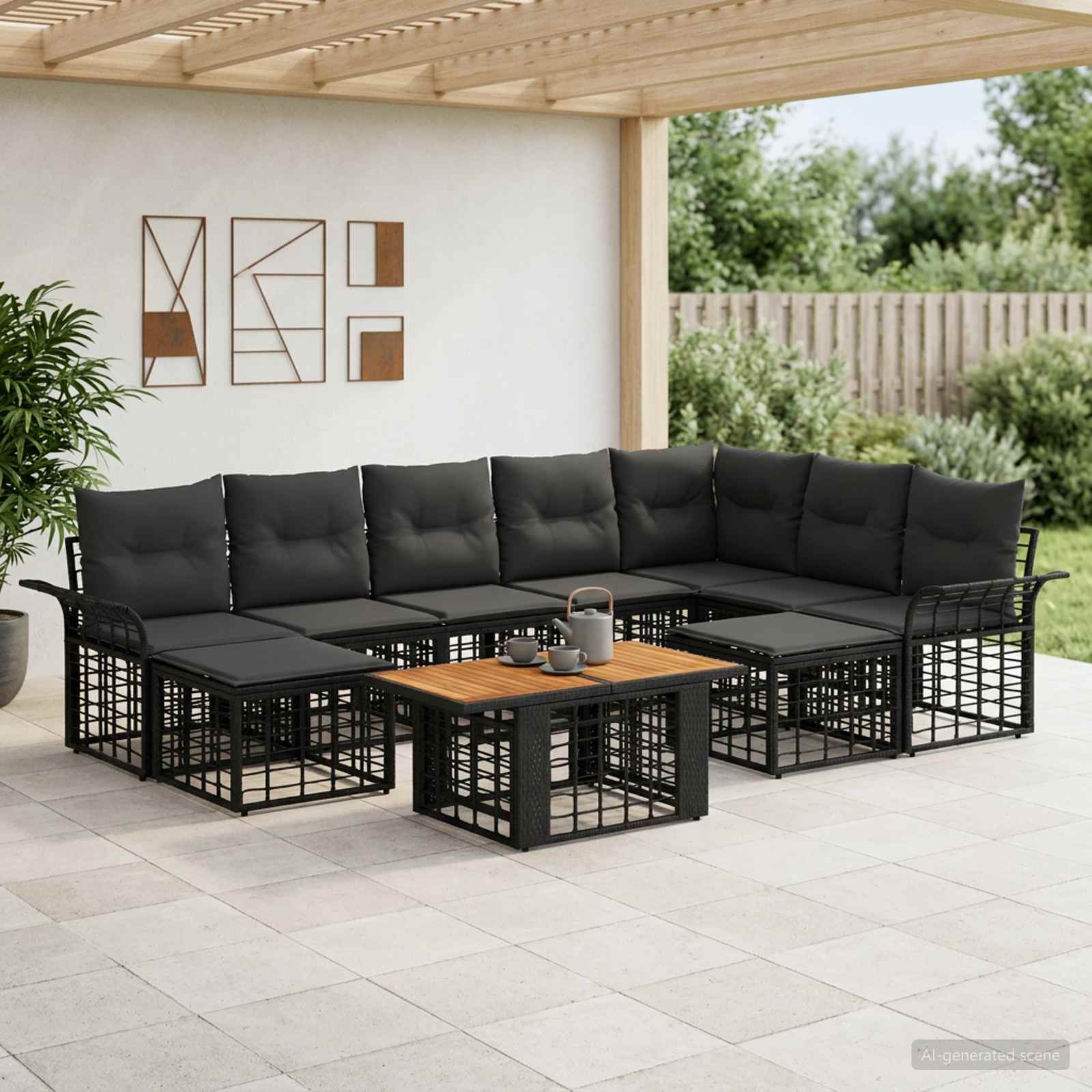 Gartensofa-set 10 stk. Schwarz und Dunkelgrau Poly-Rattan