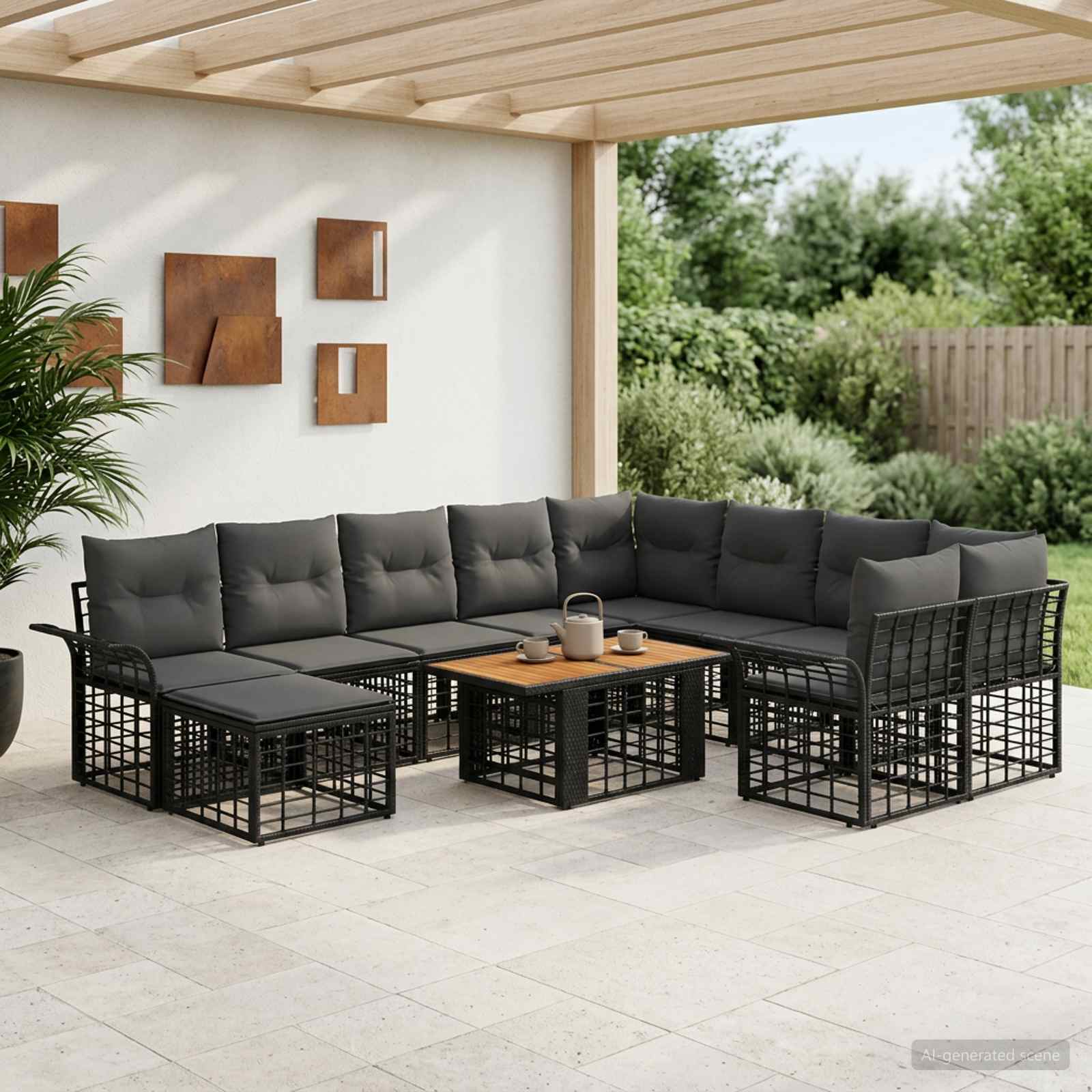 Gartensofa-set 11 stk. Schwarz und Dunkelgrau Poly-Rattan