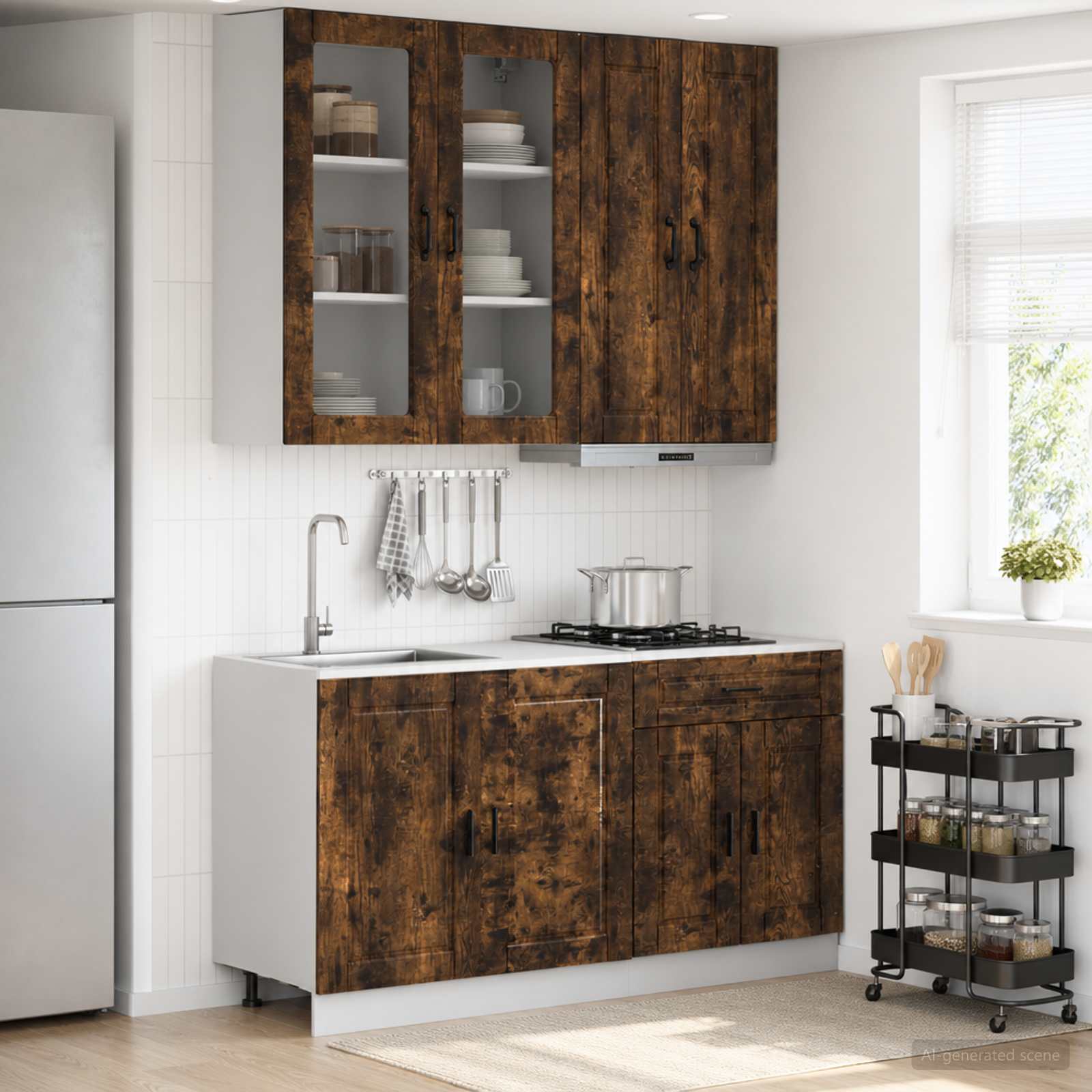 Kücheneinheit PORTO 4 stk. Geräucherte Eiche Holzwerkstoff