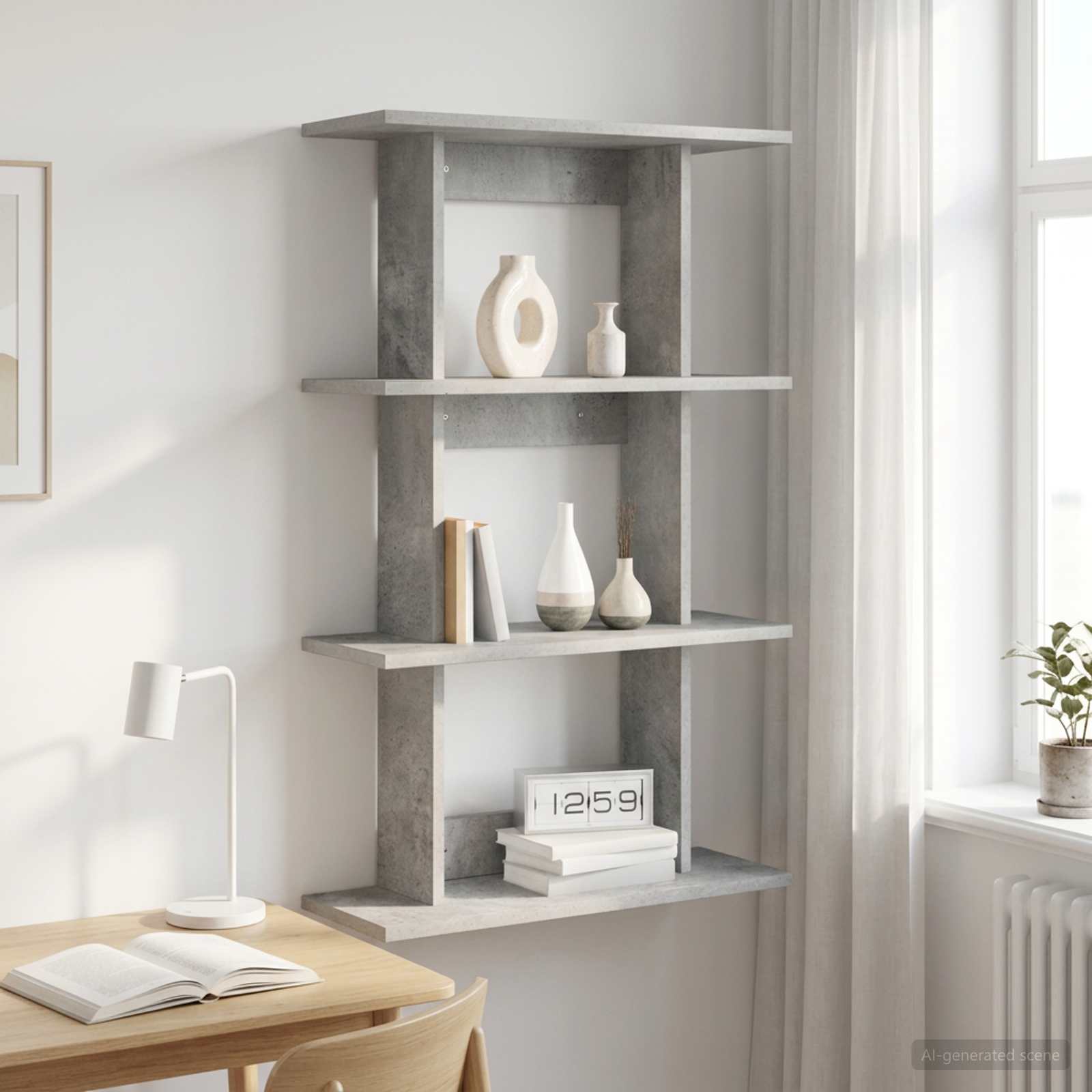 Wandregal Wandhalterung Betongrau 56 x 20 x 90 cm Holzwerkstoff