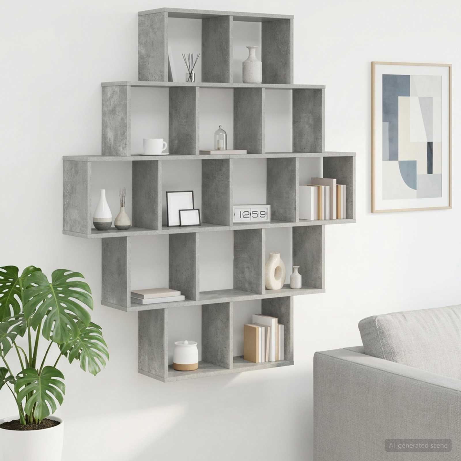Wandregal Betongrau 120 x 20 x 136 cm Holzwerkstoff