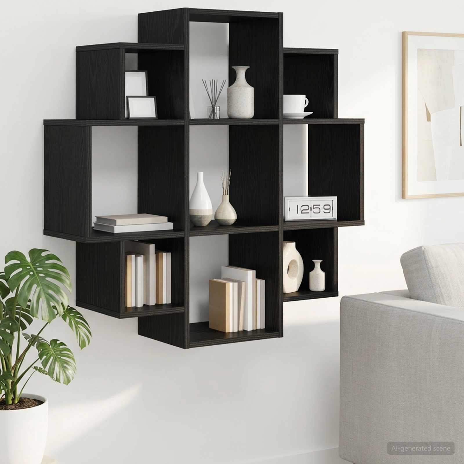 Wandregal Schwarze Eiche 90 x 25 x 90 cm Holzwerkstoff
