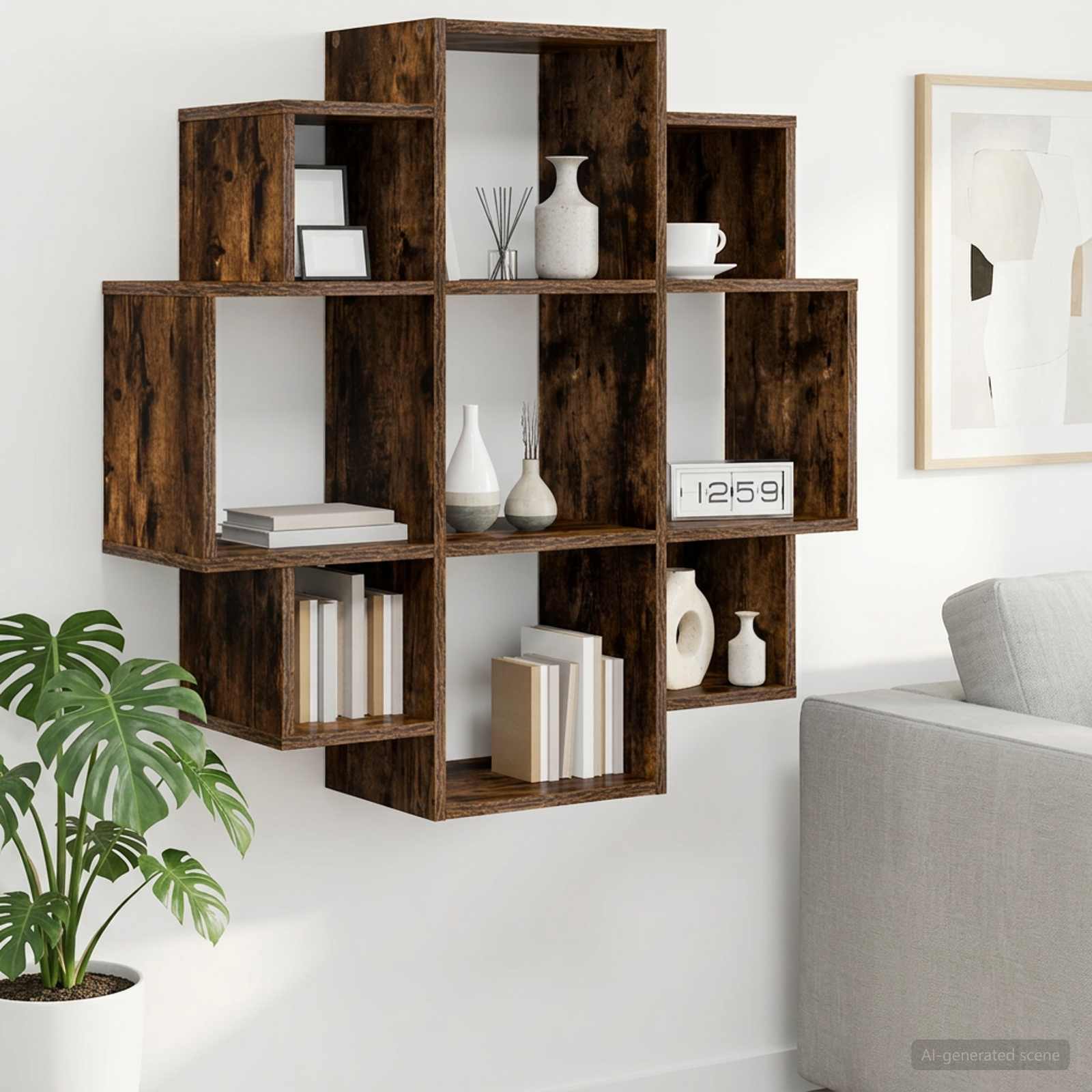 Wandregal Raucheiche 90 x 25 x 90 cm Holzwerkstoff