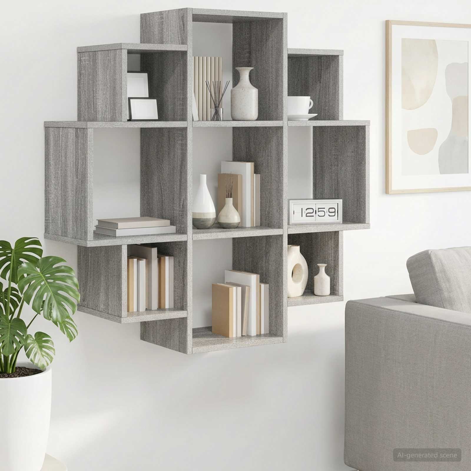 Wandregal Sonoma-Grau 90 x 25 x 90 cm Holzwerkstoff