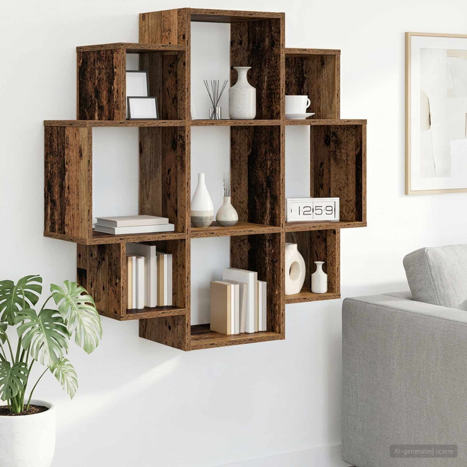 Wandregal Altholz 90 x 25 x 90 cm Holzwerkstoff