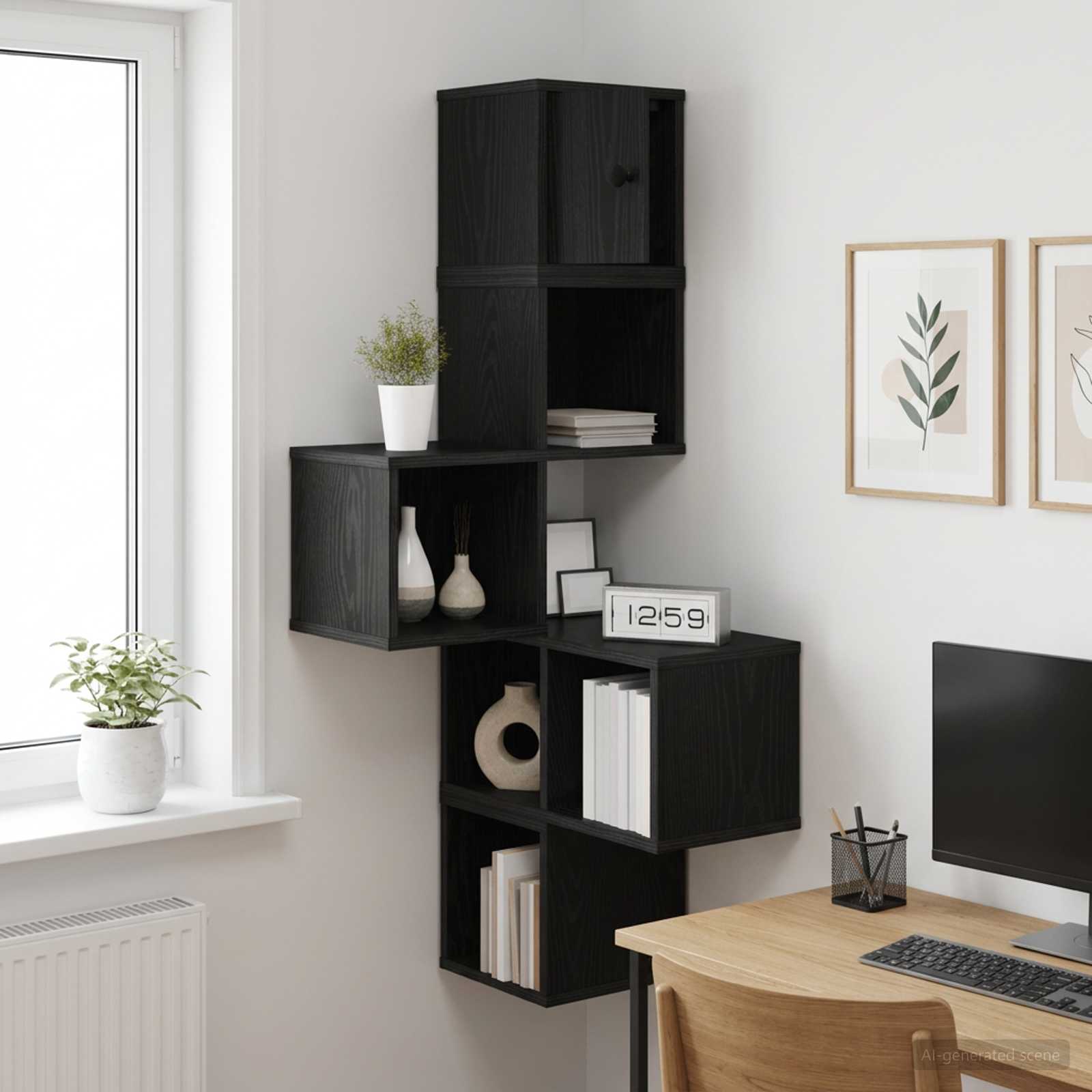 Wand-Eckregal Schwarze Eiche 48 x 48 x 120 cm Holzwerkstoff