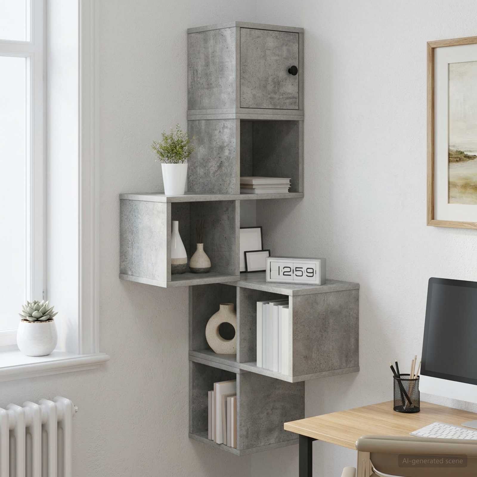 Wand-Eckregal Betongrau 48 x 48 x 120 cm Holzwerkstoff