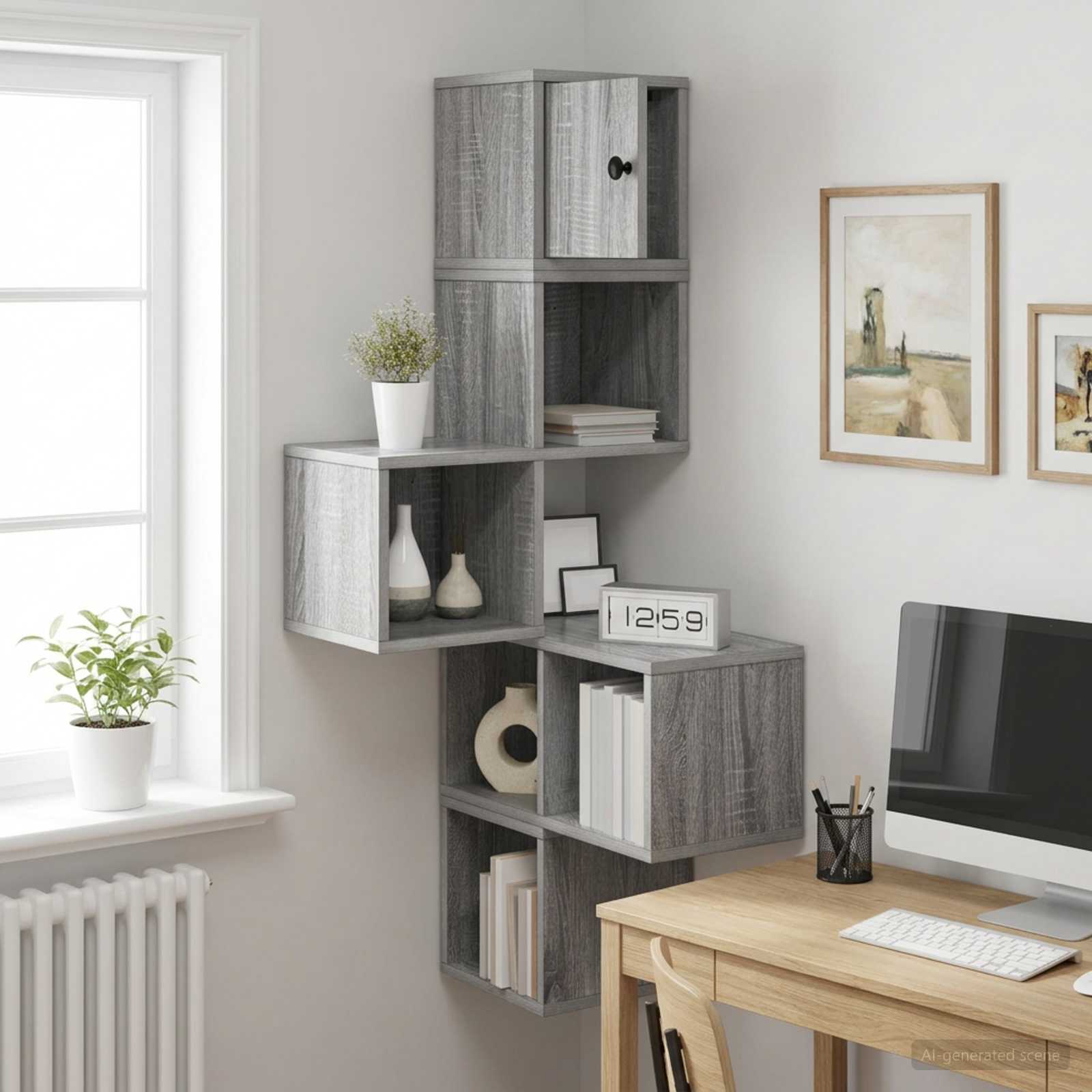 Wand-Eckregal Sonoma-Grau 48 x 48 x 120 cm Holzwerkstoff