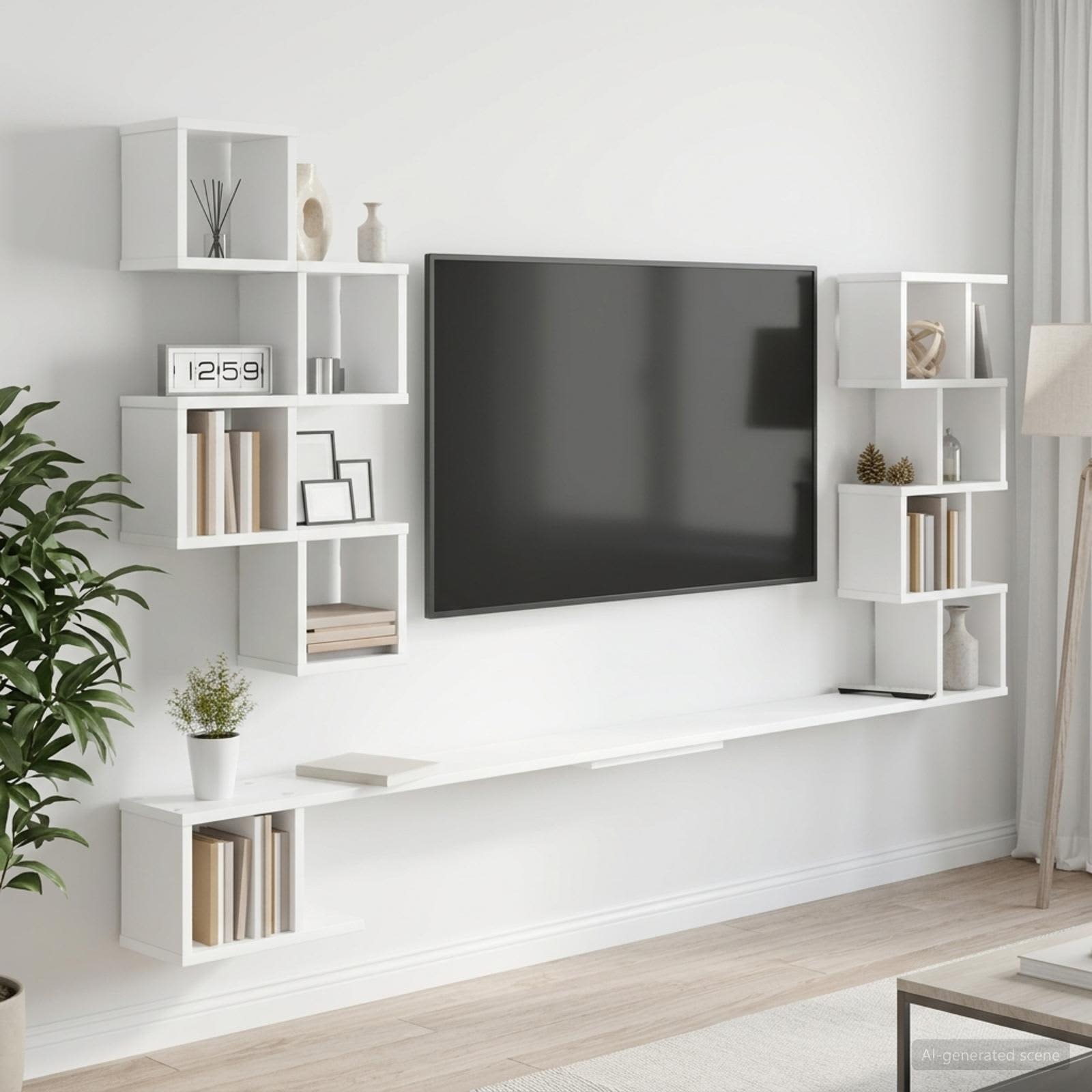 Wandmontiertes TV-Regal Weiß 180 x 15 x 94 cm Holzwerkstoff