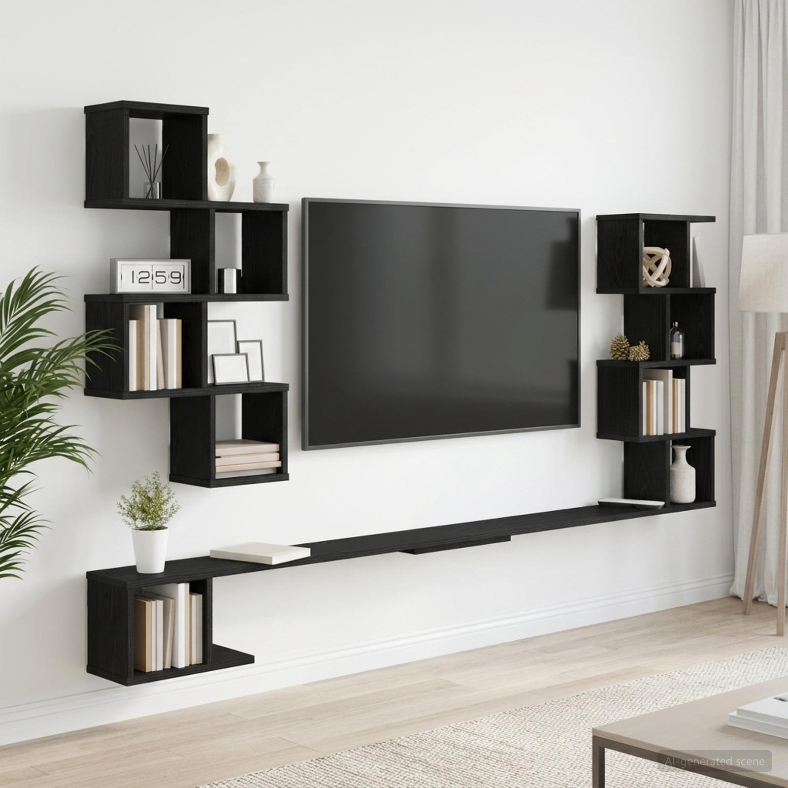 Wandmontiertes TV-Regal Schwarze Eiche 180 x 15 x 94 cm
