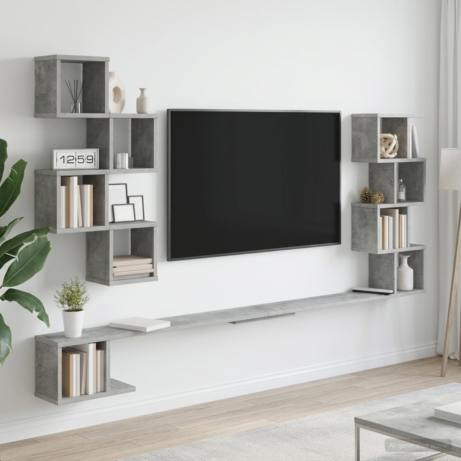 Wandmontiertes TV-Regal Betongrau 180 x 15 x 94 cm